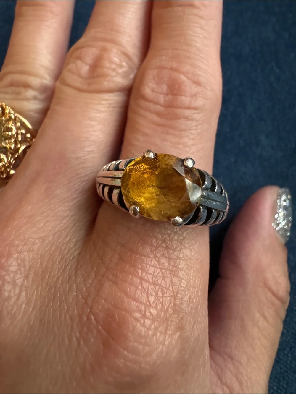 Vintage Kabana 925 sterling silver faceted oval citrine Ring Size 9